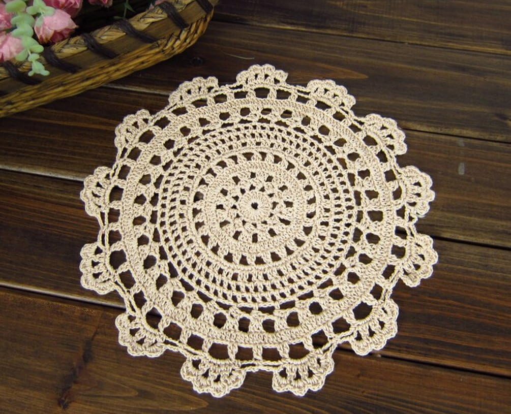 KAMAY'S Handcraft Crochet Round Cotton Lace Doilies 25CM 4PCS Beige