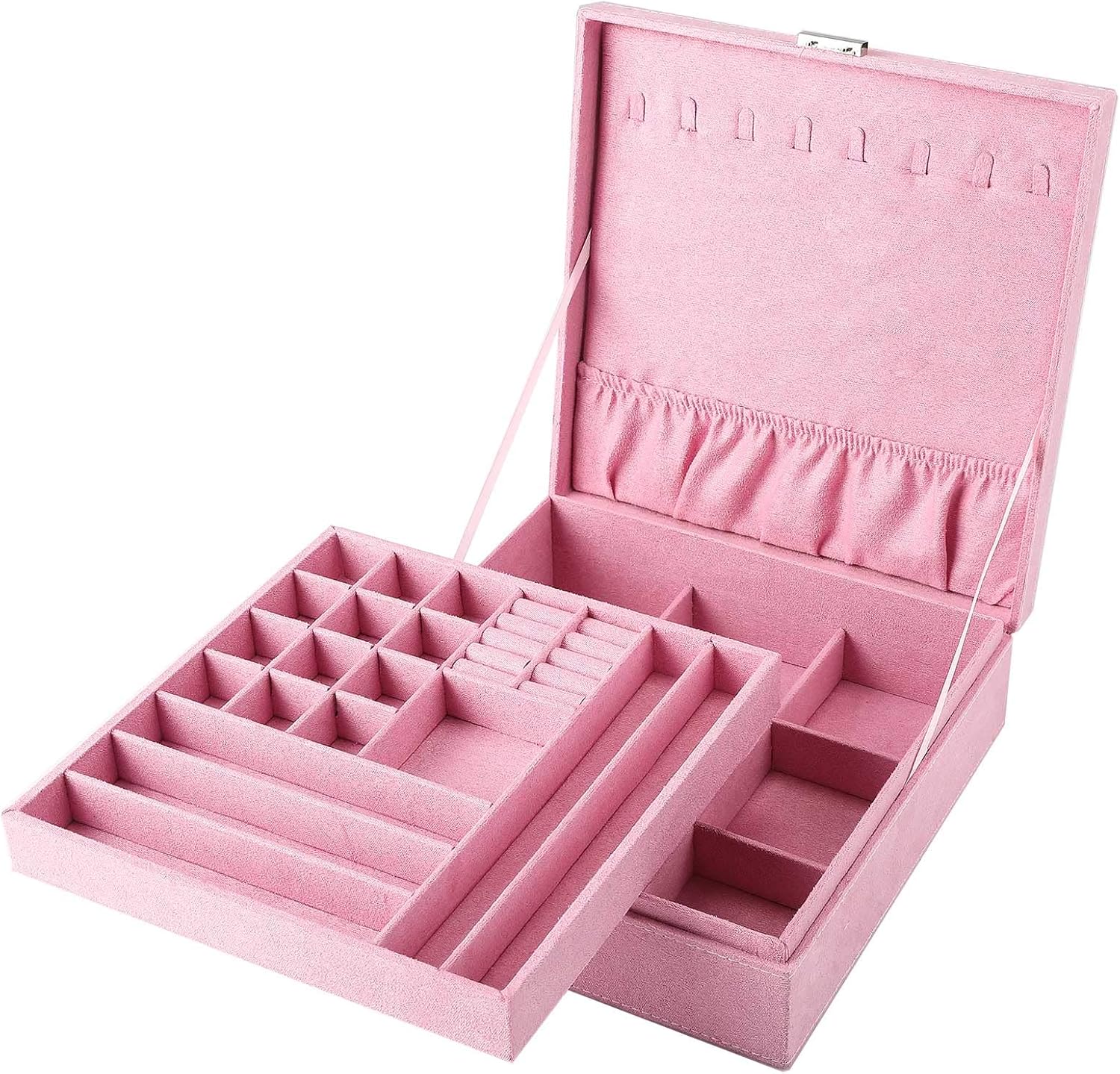 Jewellery Organiser Box Display Storage Travel Case Holder and Lock Suede Fabric Velvet for Earrings Rings Necklaces Bracelet Jewelry Waterproof