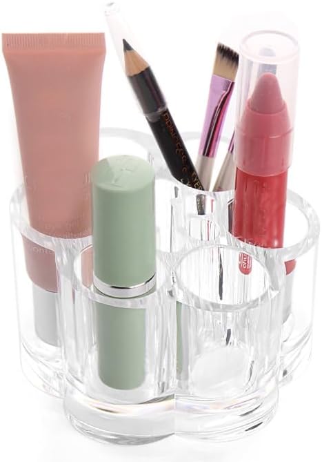 DJUNXYAN 7 Compartments Flower Shaped Transparent Acrylic Lipstick Makeup Brush Eyebrow Pencil Eyeliner Pencil Holder Cosmetic Display Stand Case