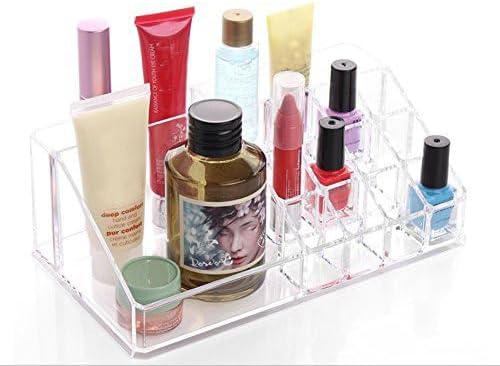 DJUNXYAN 16 Compartments Multifunction Transparent Acrylic Desktop Cosmetic Display Stand Case For Lipstick Makeup Brush Nail polish Essential oil