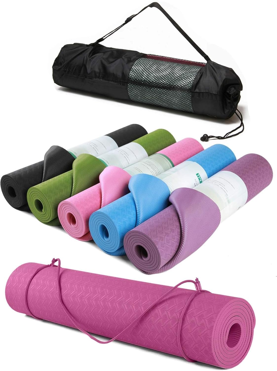 Kamay's 1/4" Yoga Mat Material TPE 183 X 61cm /72"x 24" With Carry Strap And Carry Bag Blue-light blue gray