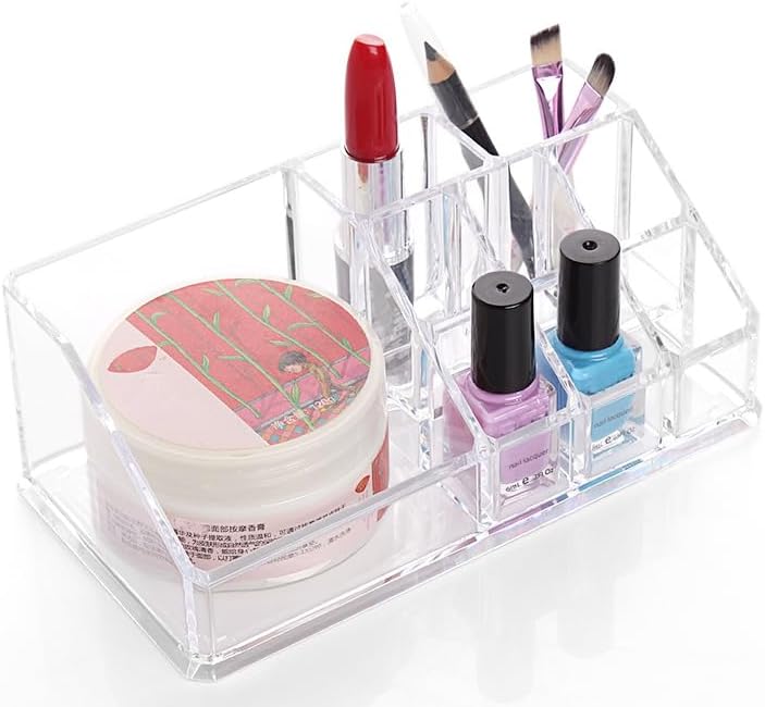 SF-1173 DJUNXYAN 9 Compartments Small Multifunction Transparent Acrylic Desktop Cosmetic Display Stand Case For Lipstick Makeup Brush Nail polish Essential oil