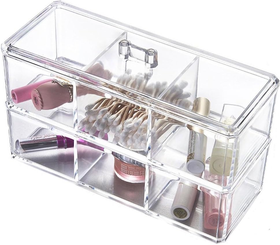 SF-1172 Kamay's 2 Layer Cuboids 6 Sections Transparent Multifunction Detachable Combination Acrylic Make Up Organiser Cosmetic Box