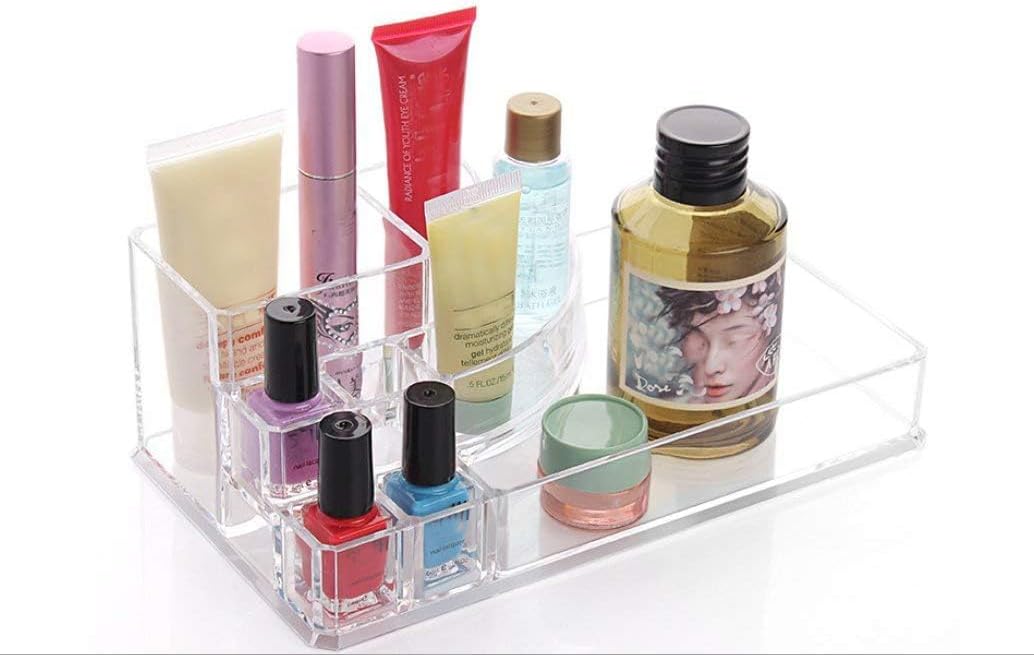 SF-1036 DJUNXYAN 8 Compartments Small Circular-arc Multifunction Transparent Acrylic Desktop Cosmetic Display Stand Case For Lipstick Makeup Brush Nail polish Essential oil