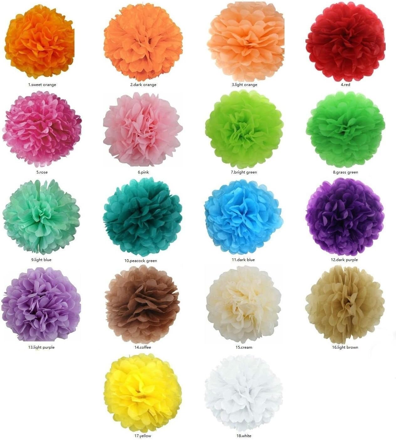 Kamay's 15PCS Mixed Sizes 8 10 14 Tissue Pompoms Paper