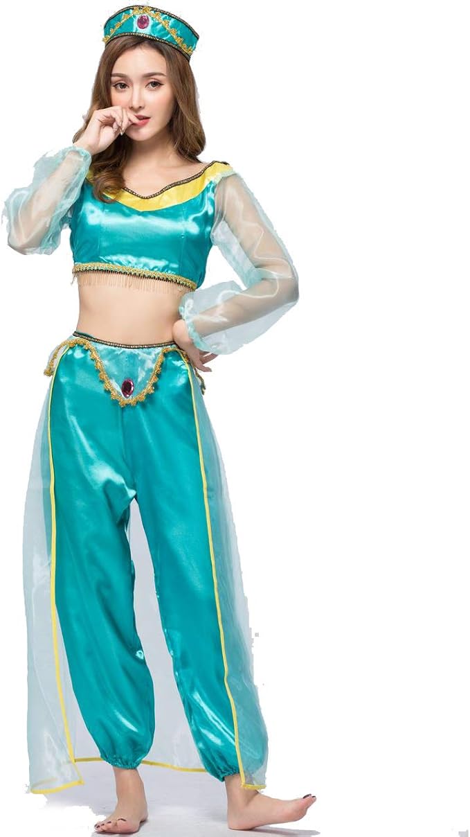 Kamay's Arabian Princess Fancy Dress Costume Includes Blue Trousers, Blue Shirts and Blue Top with Gem - Costume, Arabian Costume or Genie Costume For Halloween Gilrs Belly Dancer