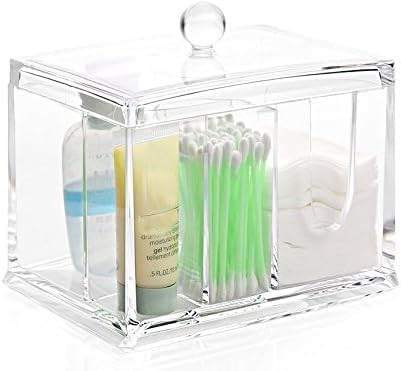 Kamay's Multi-Function 3 In 1 Cosmetic Cotton Bubs Swab Ball Pad Dispenser Holder Organizer Cubes case Container With Lid Transparent Thick Acrylic (SF-2131)