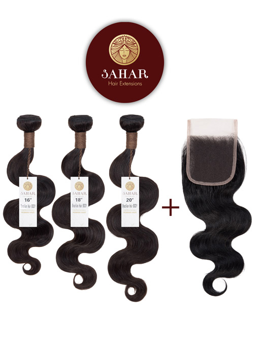 Sahar Unprocessed Peruvian Virgin Weft Hair Extensions Bundle (10A) - #Natural Black Body Wave