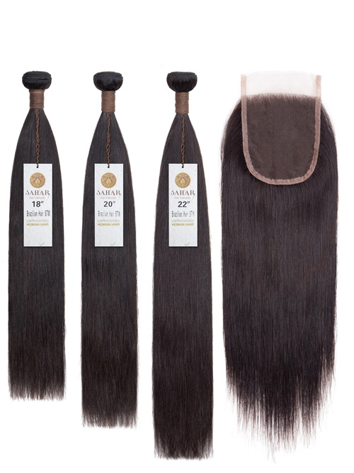 Sahar Unprocessed Brazilian Virgin Weft Hair Extensions Bundle (10A) - #Natural Black Straight