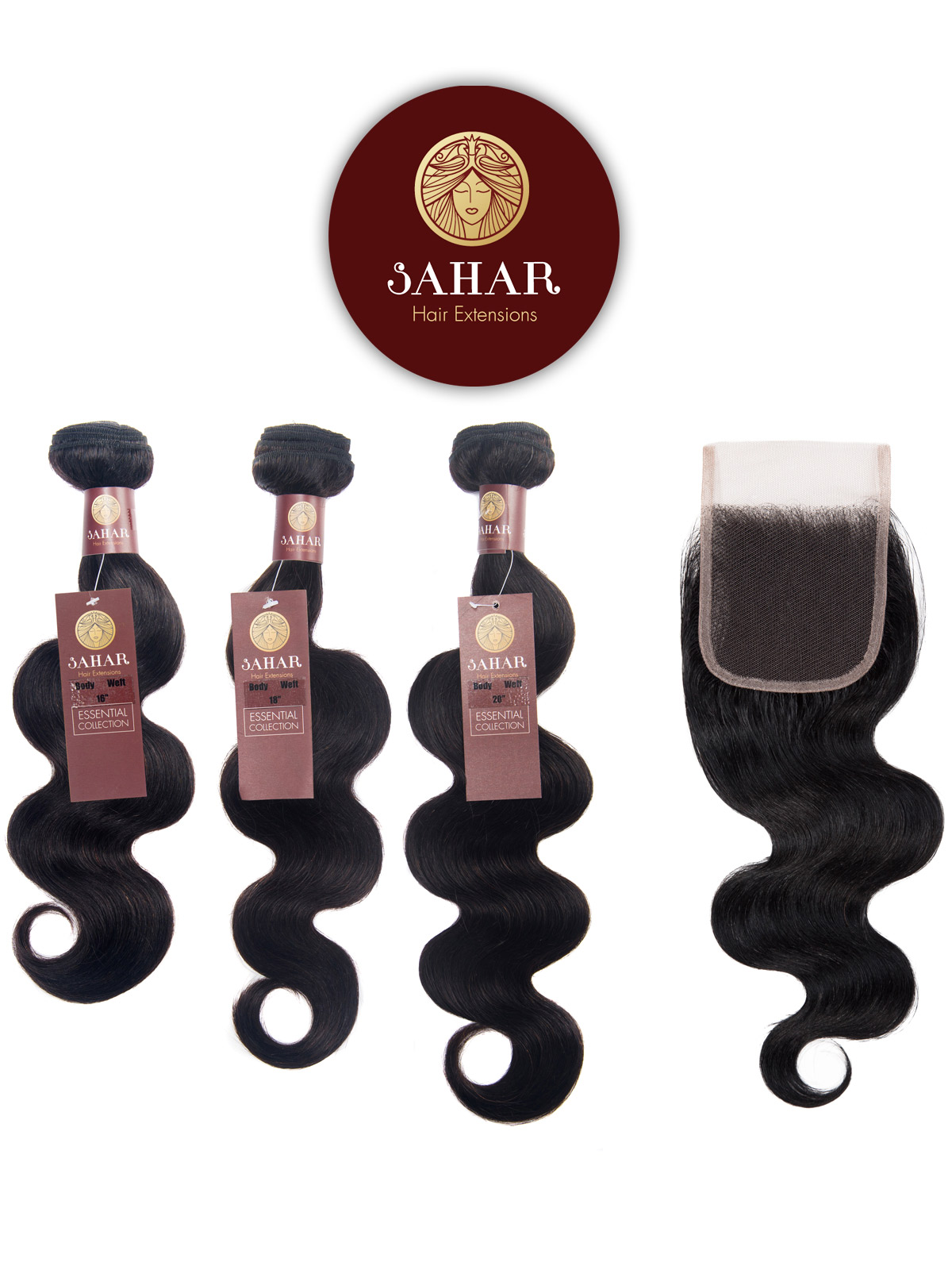 Sahar Essential Virgin Remy Human Hair Extensions Bundle 8a Natural Black Body Wave 1618