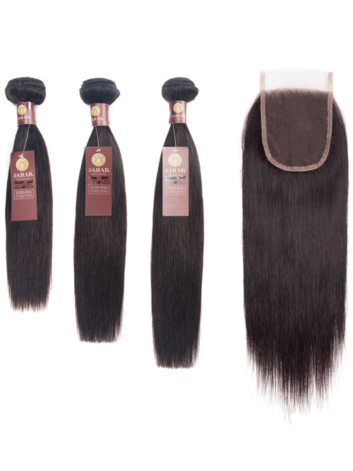 Sahar Essential Virgin Remy Human Hair Extensions Bundle 8a Natural Black Straight 1212
